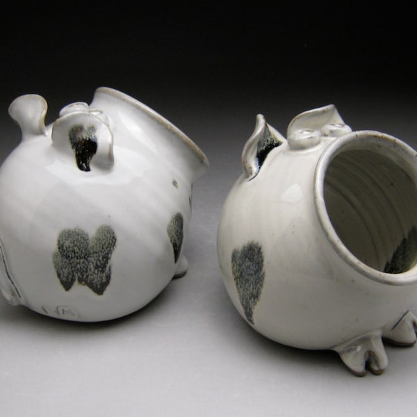 Ceramic Salt Pig - Pig Jar - Salt Cellar - White with Black Spots - Made to Order