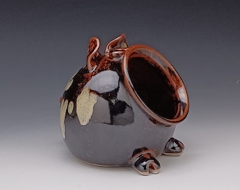 Salero de cerámica - Tarro de cerdo - Plato para dulces - Marrón oscuro con lunares - Hecho a medida