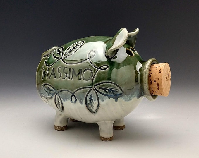 Personalized Ceramic Piggy Bank With Whimsical Leaves and Vine Etsy