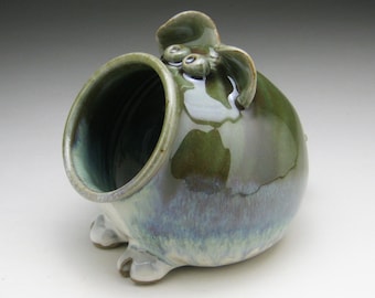 Salt Pig - Pig Jar - Candy Dish - Green and White - Made to Order