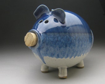 Large Ceramic Piggy Bank - Made to Order in Blue, White, Green, or Black/Brown