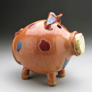Large Ceramic Piggy Bank Copper with Red and Blue Spots Made to Order image 5