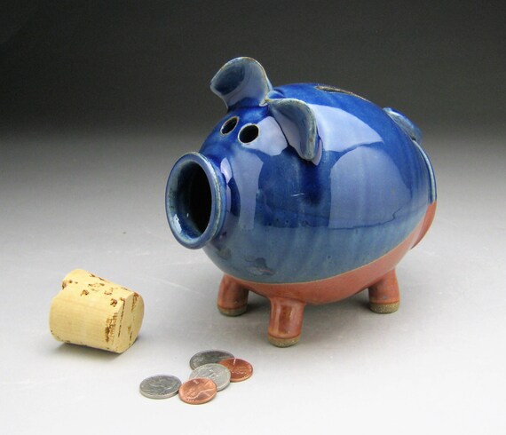 Keramik Sparschwein In Blau Und Kupfer Tan Bestelloptionen Etsy