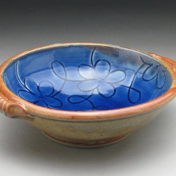 Small Handled Bowl with Whimsical Flower Design