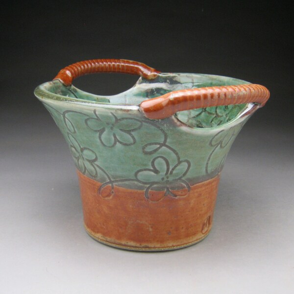 Ceramic Basket with Green Flowers