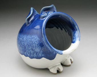 Ceramic Salt Pig - Pig Jar - Candy Dish - Blue and White - Made to Order