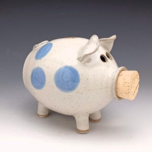 Sparschwein aus Keramik - weiß mit blauen Tupfen - auf Bestellung Bild 2