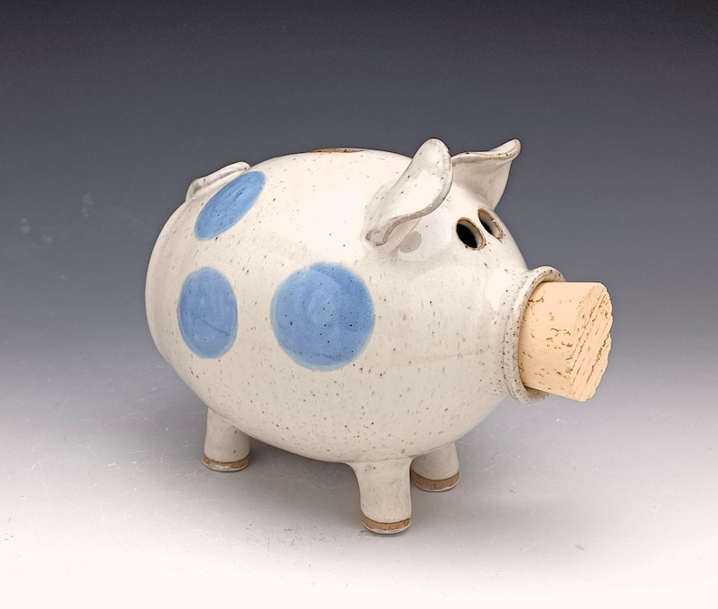 Sparschwein aus Keramik - weiß mit blauen Tupfen - auf Bestellung Bild 2