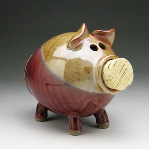 Red and Copper Shino Ceramic Piggy Bank - Made to Order