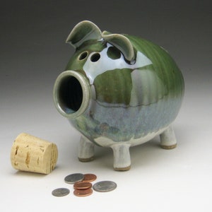 Ceramic Piggy Bank  in Green and White - Made to order