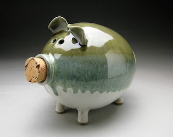 大型陶器貯金箱 - 緑と白 - オーダーメイド