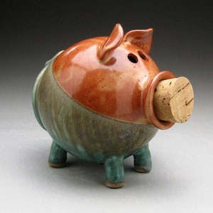 Copper and Turquoise Ceramic Piggy Bank - Made to Order