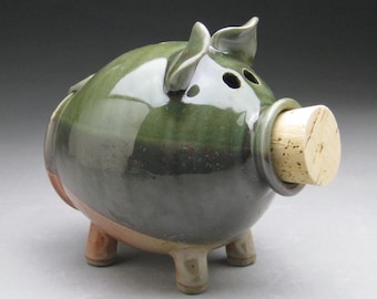 Piggy Bank  in Green and Copper - Made to Order