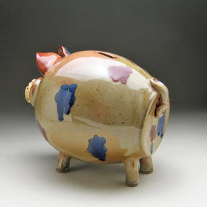 Large Ceramic Piggy Bank Copper with Red and Blue Spots Made to Order image 3