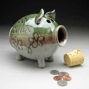 Personalized Piggy Bank with Whimsical Flowers Made to Order image 5