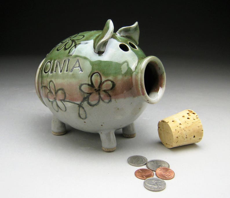 Personalized Piggy Bank with Whimsical Flowers Made to Order image 5