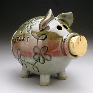 Personalized Piggy Bank with Whimsical Flowers Made to Order image 2