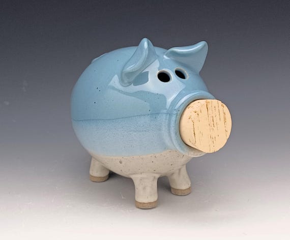 ベビーブルーとホワイトの陶器製貯金箱 - 受注生産 - Etsy 日本