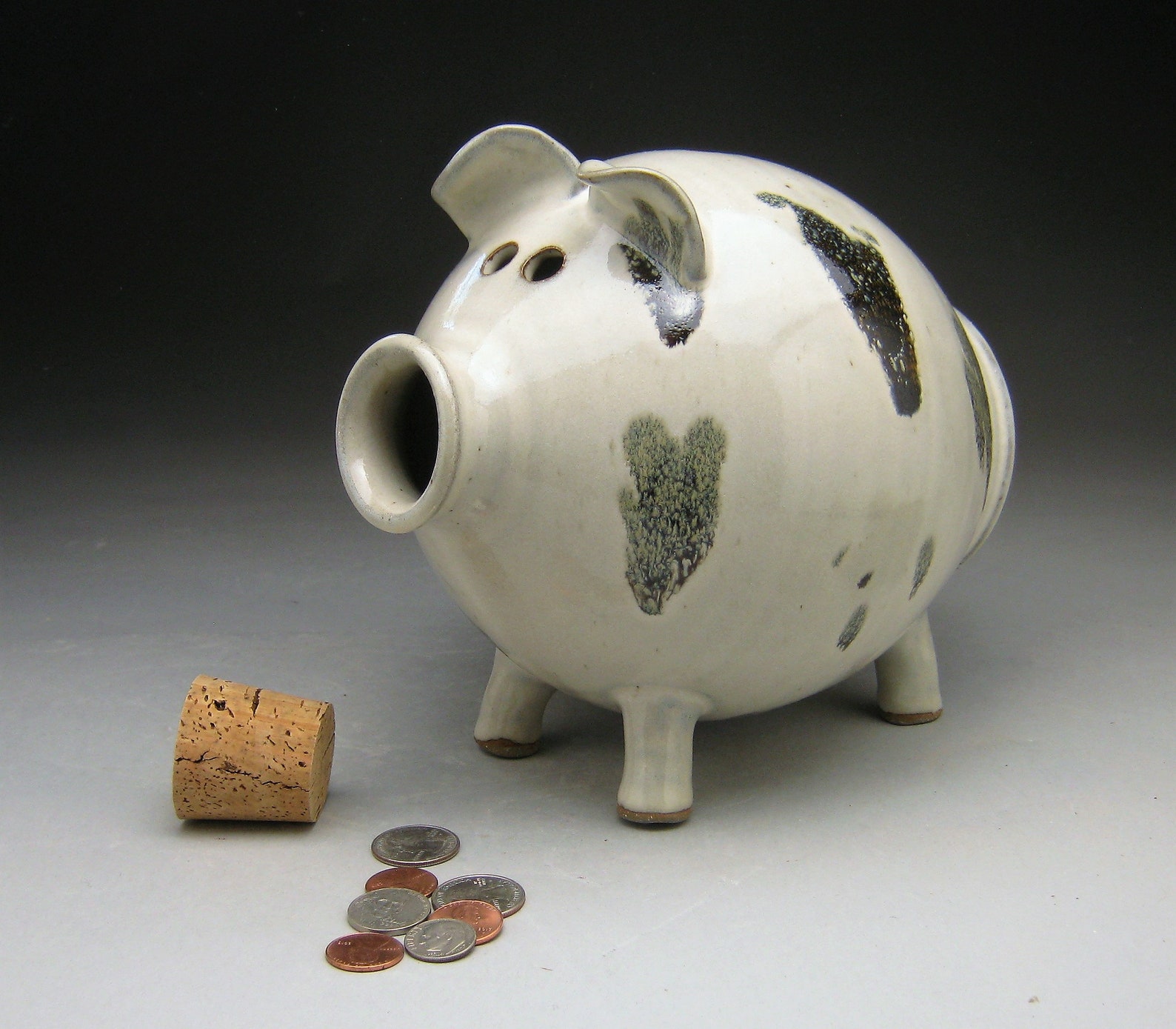 Large Ceramic Piggy Bank White with Black Spots Made to Etsy