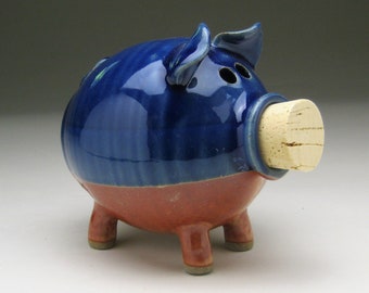 Ceramic Piggy Bank  in Blue and Copper/Tan - Made to Order