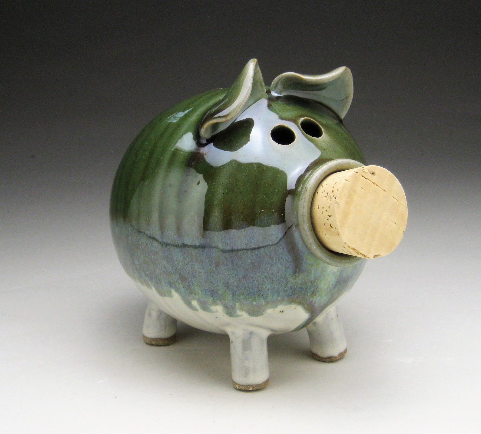 Ceramic Piggy Bank in Green and White Made to Order Etsy