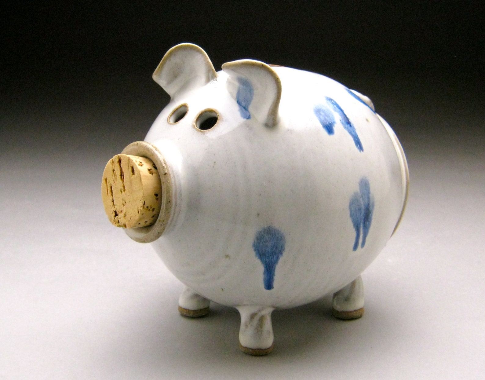 Handmade Piggy Bank White With Blue Spots Made to Order Etsy