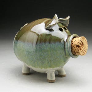 Ceramic Piggy Bank  in Green and White - Made to Order