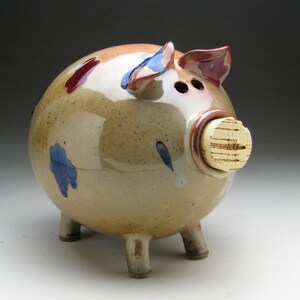 Large Ceramic Piggy Bank Copper with Red and Blue Spots Made to Order image 2