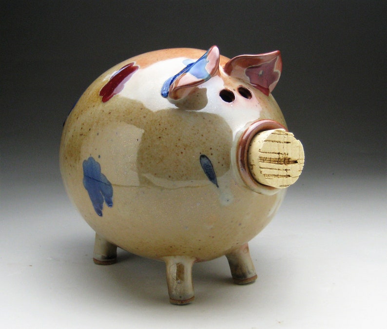 Large Ceramic Piggy Bank Copper with Red and Blue Spots Made to Order image 2