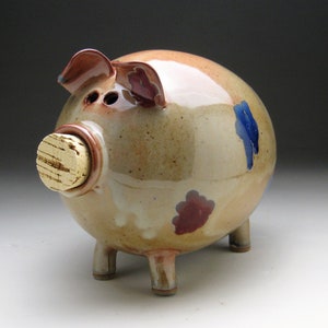 Large Ceramic Piggy Bank Copper with Red and Blue Spots Made to Order image 1