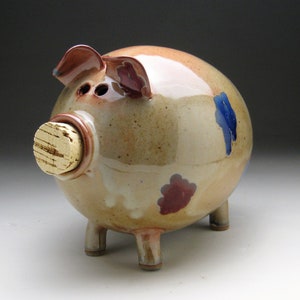 Large Ceramic Piggy Bank - Copper with Red and Blue Spots - Made to Order