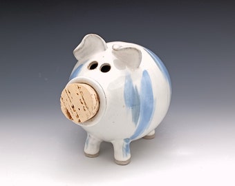 Handmade Piggy Bank White, Blue, Black - Made to Order