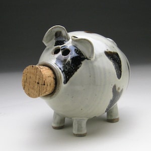 Keramik Sparschwein - Weiß mit Schwarzen Punkten - Made to Order