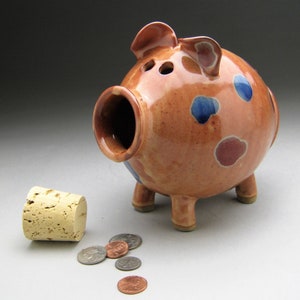 Large Ceramic Piggy Bank Copper with Red and Blue Spots Made to Order image 6