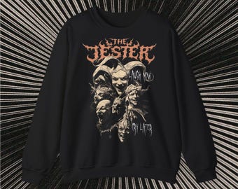 Laugh Now Cry Later Dark Art Jester Joker Crewneck Sweatshirt, Alternative Gothic Metalcore Band Tee
