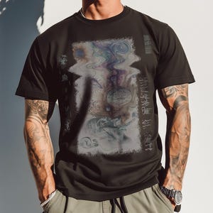 Inverted Surrealist Tee, Psychedelic Unisex Shirt, Lost in Spacetime Graphic Tshirt, Alternative Tee, Dreams are Real Barcode Top, wavy look image 8