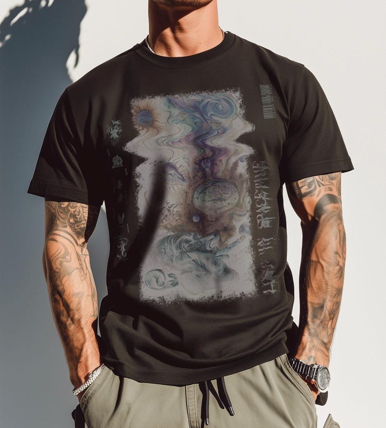 Inverted Surrealist Tee, Psychedelic Unisex Shirt, Lost in Spacetime Graphic Tshirt, Alternative Tee, Dreams are Real Barcode Top, wavy look image 8