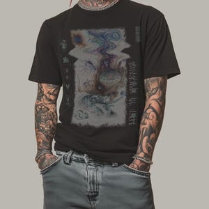 Inverted Surrealist Tee, Psychedelic Unisex Shirt, Lost in Spacetime Graphic Tshirt, Alternative Tee, Dreams are Real Barcode Top, wavy look image 3