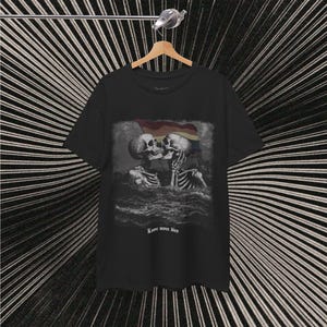 HBTQ Skelett Kärlek Alternativ T-shirt, Unik Grunge Pride T-shirt, Mörk Konst HBTQ Vintage Flag T-shirt, Unisex Tjock Bomull, Metallskjorta