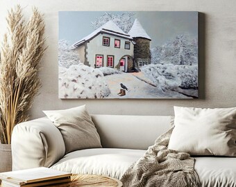 Snow Winter Landscape oil painting, cozy Wall decor, winter house painting, wall art, snowy artwork, original artwork, winter wonderland