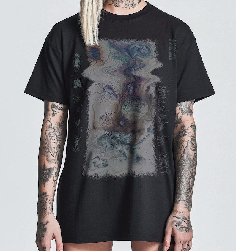 Inverted Surrealist Tee, Psychedelic Unisex Shirt, Lost in Spacetime Graphic Tshirt, Alternative Tee, Dreams are Real Barcode Top, wavy look image 1