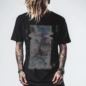 Inverted Surrealist Tee, Psychedelic Unisex Shirt, Lost in Spacetime Graphic Tshirt, Alternative Tee, Dreams are Real Barcode Top, wavy look image 7