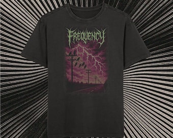 Men's Acid Washed Tee, Pink 'Frequency' Gothic Metal Oversized Tee, Alternative Grunge Vintage, Y2K Lightning Crow, Death metal heavy metal