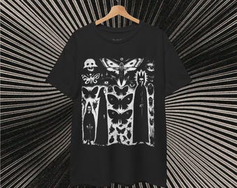 Medieval Cave Drawing Tee, Surreal Abstract Art Shirt, Butterfly Crown Eyes, Witchy Punk Grunge Top, Dark Black White Tshirt, Alternative