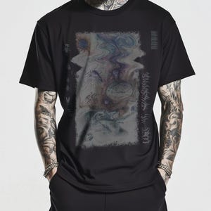 Inverted Surrealist Tee, Psychedelic Unisex Shirt, Lost in Spacetime Graphic Tshirt, Alternative Tee, Dreams are Real Barcode Top, wavy look image 9
