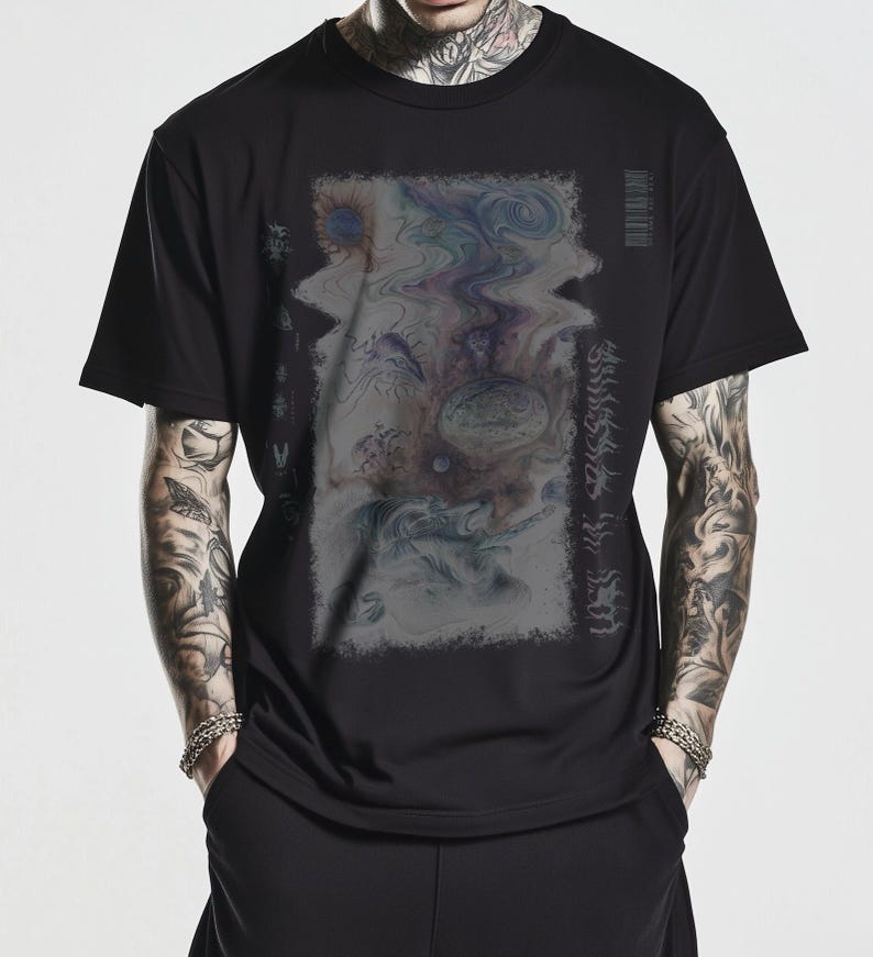 Inverted Surrealist Tee, Psychedelic Unisex Shirt, Lost in Spacetime Graphic Tshirt, Alternative Tee, Dreams are Real Barcode Top, wavy look image 9