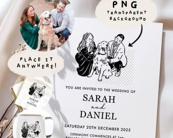 Custom Dog Wedding Invitation Minimalist Illustration, Pet Dog Wedding Napkin, Digital Line Art Drawing, Personalized Wedding Invites