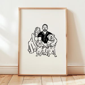 Digital Custom Family Portrait, Line Art Drawing, Cartoon Minimalist, Cute Pet Gift, Badly Drawn Pet Lover Gift, Gift For Family