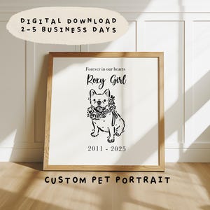 Ritratto digitale personalizzato di un animale domestico, Ponte dell'Arcobaleno, regalo per ricordare la perdita di un animale domestico, stile cartoon minimalista, opera d'arte commemorativa personalizzata per cani