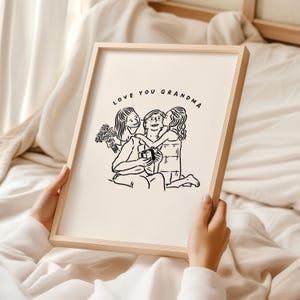 Custom Family Art Portrait For Grandma Gift, Hand Drawn Family Kids Illustration, Personalized Gift for Mom, Grandkids Portrait from Photo
